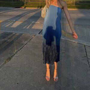 Abercrombie & Fitch Blue Ombre Strapless Midi Dress NWT